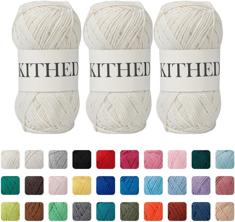 KITHED Cotton Yarn，10.5oz，526yard，3 Pack ，Soft Yarn for Crocheting and Knitting (01 Milk White) - Image 1